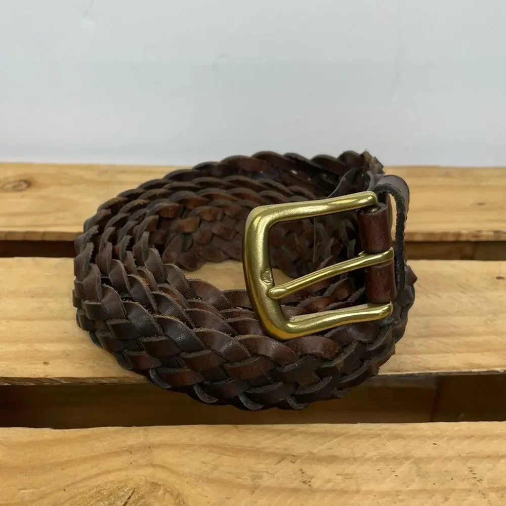 Oil Tainted Cowhide brown leather woven braided belt size 54